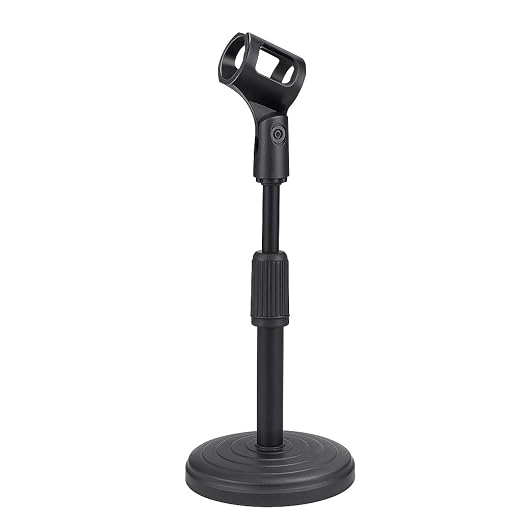 Adjustable Desk Mic Stand for Table 10.2" to 14.5" Height, Mic Clip & 3/8" to 5/8" Adapter Portable Desktop Microphone Stand for Podcast, Recording, Streaming (Desk Mic Stand)