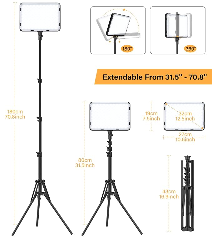 Unicucp 2 Pack LED Video Light, Photography Lighting Kit with 62.99'' Tripod Stand, Dimmable 2500-8500K 22W Studio Lights for Video Recording Game Live Streaming YouTube Podcast Photo