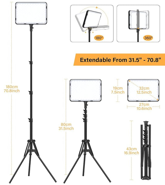 Unicucp 2 Pack LED Video Light, Photography Lighting Kit with 62.99'' Tripod Stand, Dimmable 2500-8500K 22W Studio Lights for Video Recording Game Live Streaming YouTube Podcast Photo